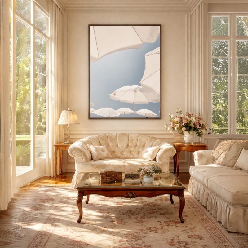 Quadro Canvas Guarda-Sóis Brancos Céu
