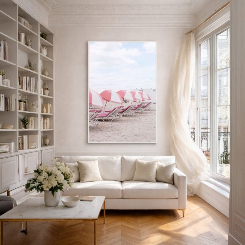 Quadro Canvas Guarda Sol Rosa Praia