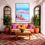 Quadro Canvas Guarda Sol Rosa Praia