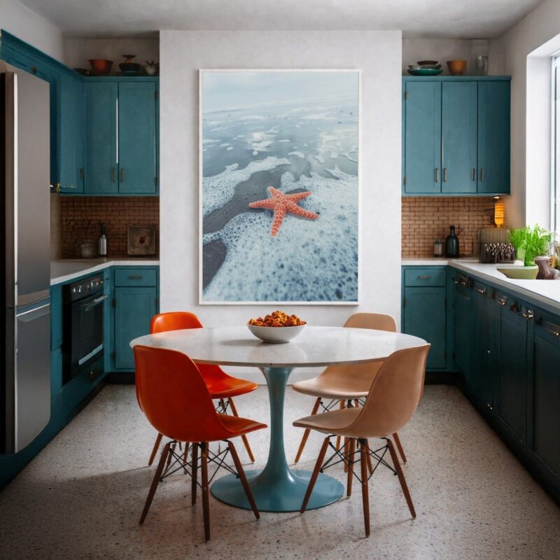 Quadro Canvas Mar Areia Estrela Laranja