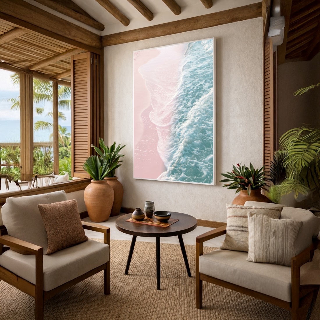 Quadro Canvas Mar Azul Areia Bege