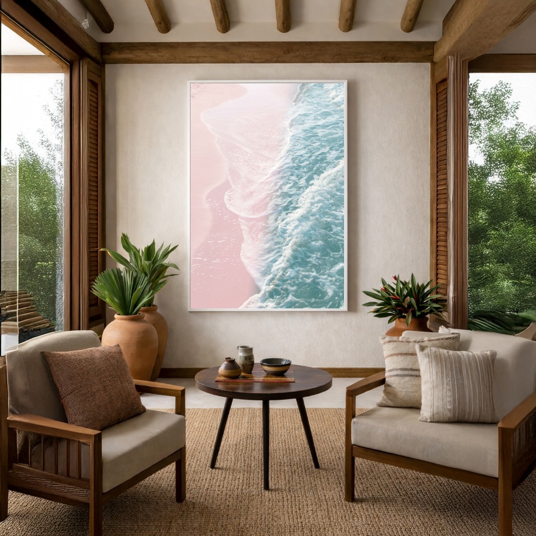 Quadro Canvas Mar Azul Areia Bege