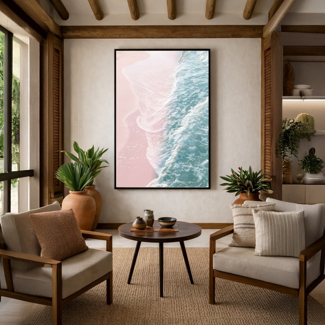 Quadro Canvas Mar Azul Areia Bege