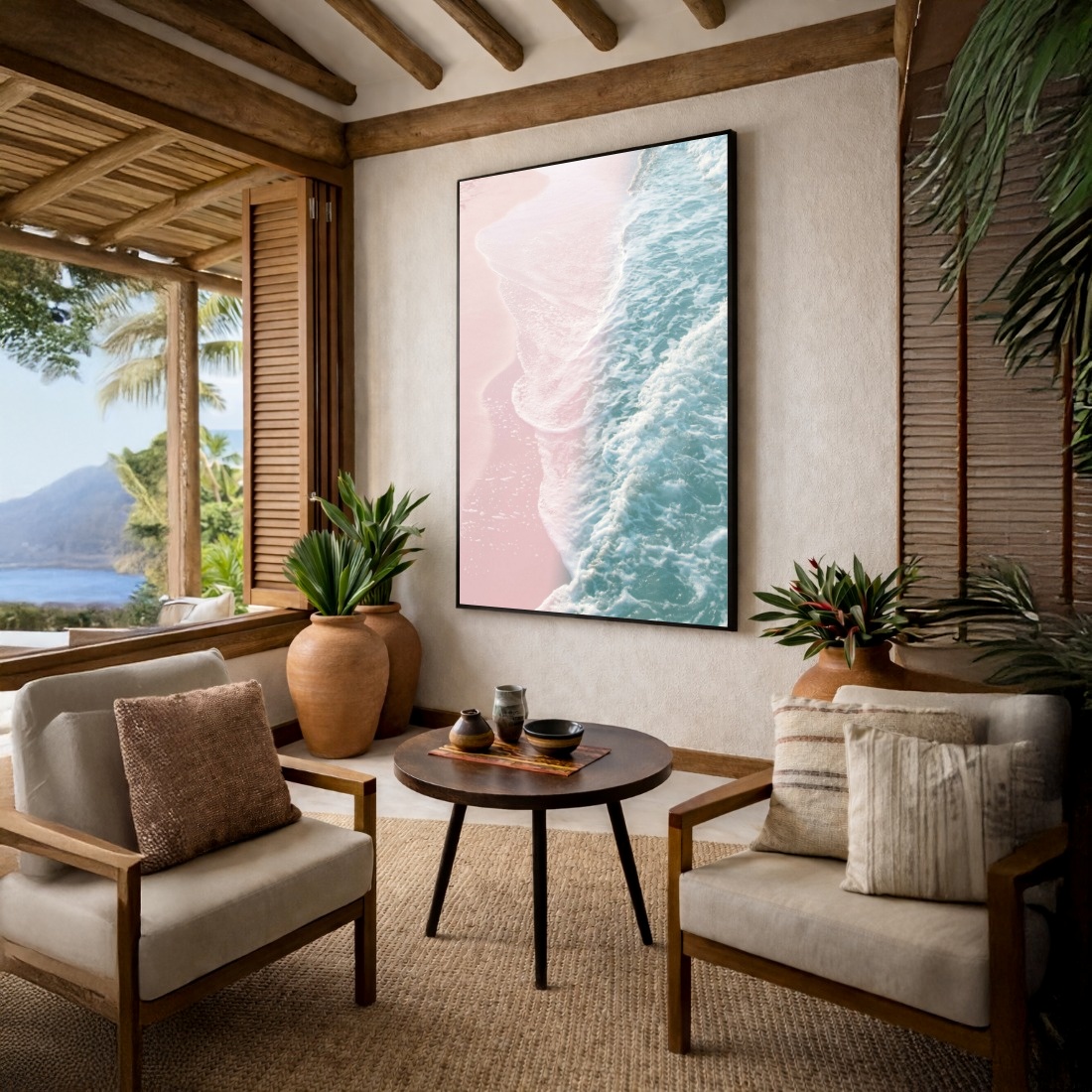 Quadro Canvas Mar Azul Areia Bege