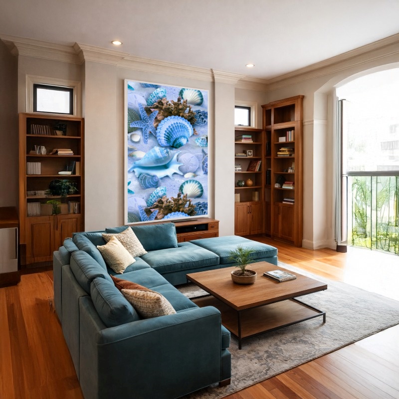 Quadro Canvas Mar Conchas Azuis