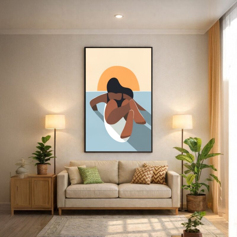 Quadro Canvas Mulher Nadando Mar Praia