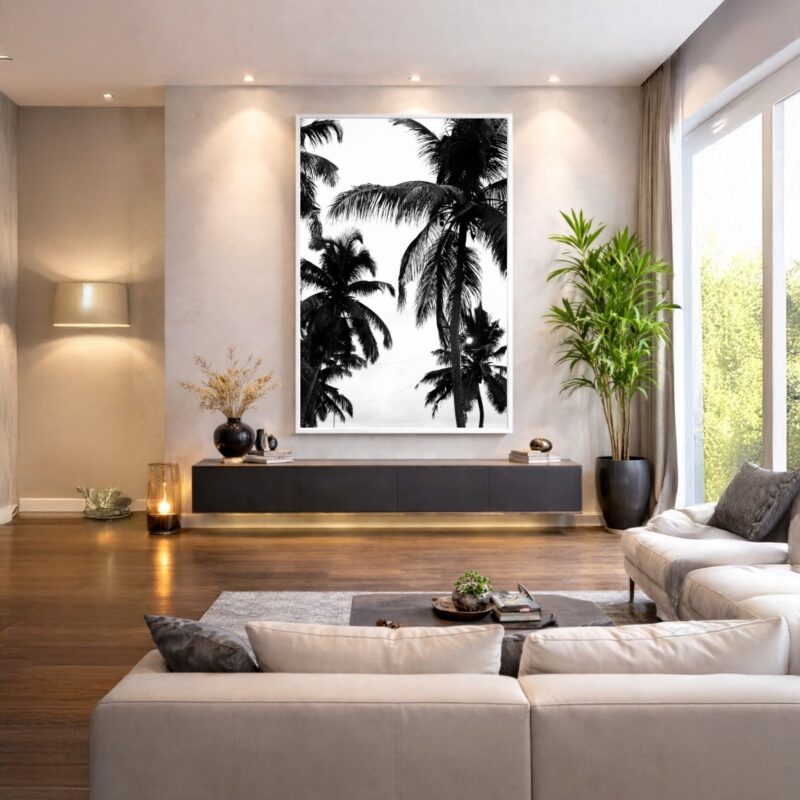 Quadro Canvas PeB Coqueiros Árvores