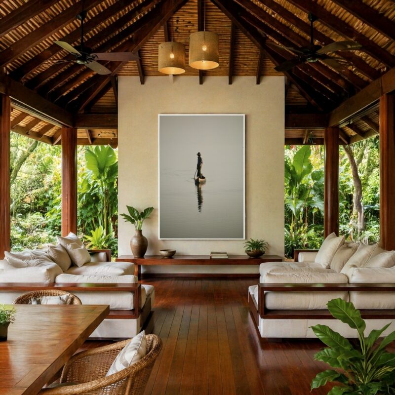 Quadro Canvas Pescador Solitário Canoa