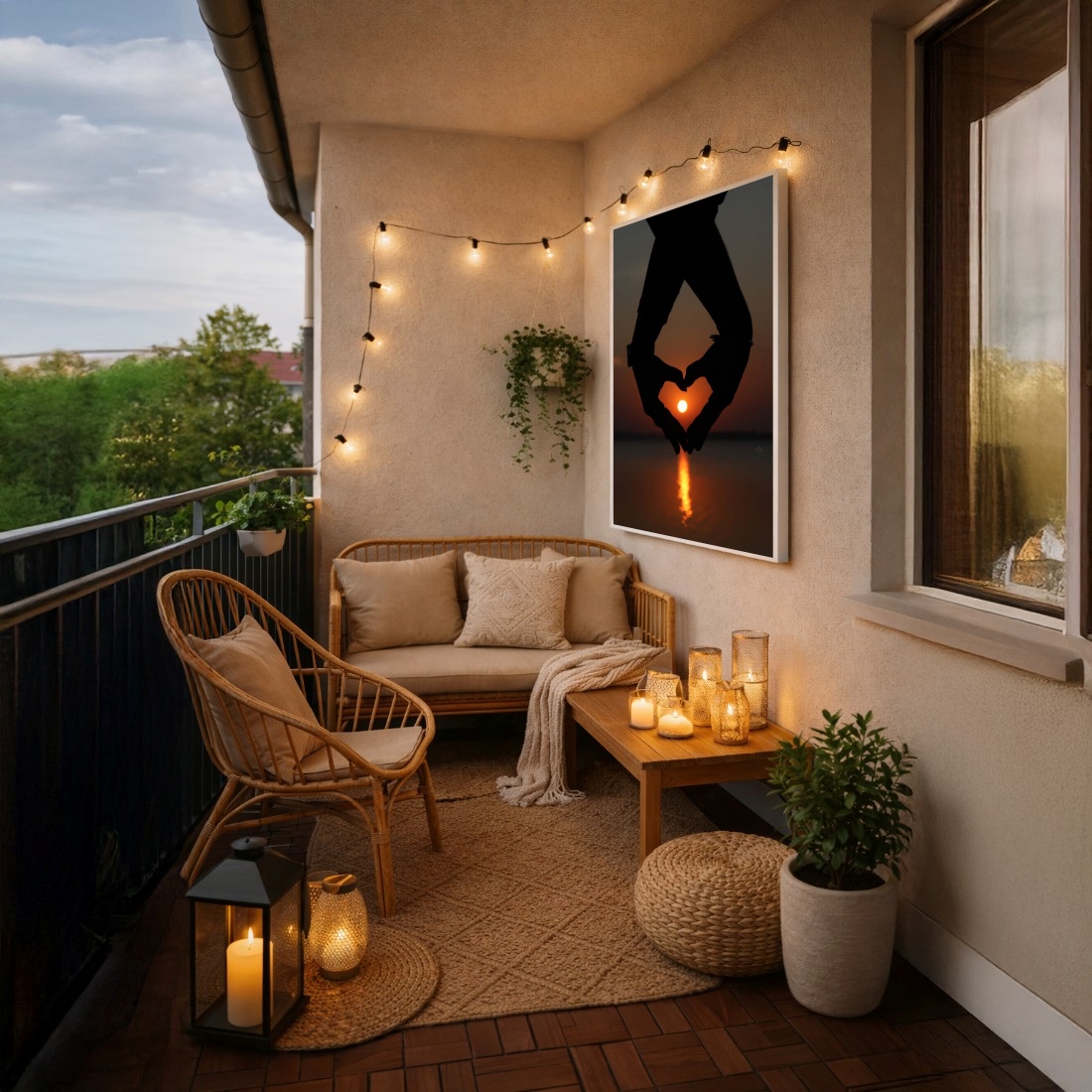 Quadro Canvas Por do Sol Coração
