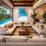 Quadro Canvas Praia Azul Coqueiros Rosa