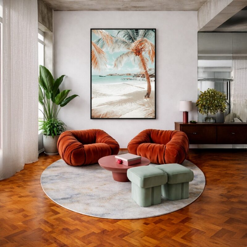 Quadro Canvas Praia Coqueiros Laranja Azul