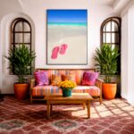 Quadro Canvas Praia Mar Chinelo Rosa