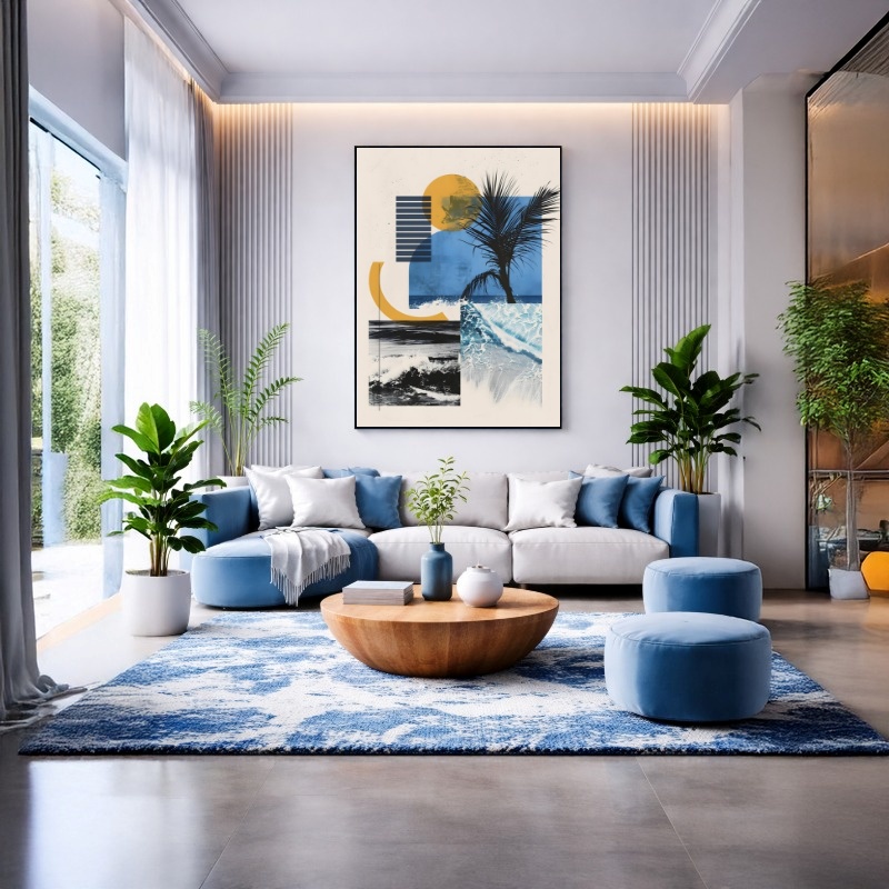Quadro Canvas Praia Mar Colagens Azul