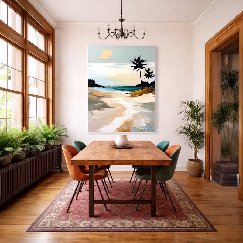 Quadro Canvas Praia Mar Palmeiras Abstrato