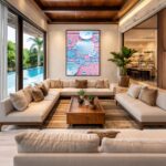 Quadro Canvas Rosa Azul Conchas Marinho
