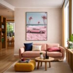 Quadro Canvas Rosa Carro Vintage Praia