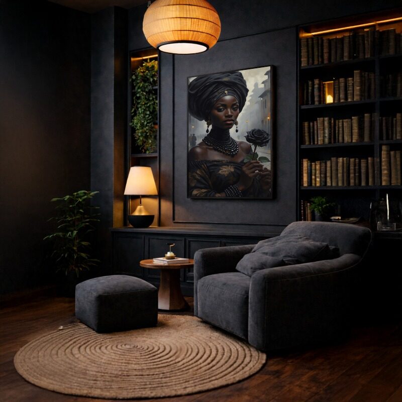 Quadro Canvas Rosa Negra