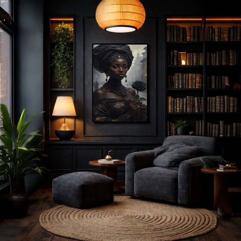 Quadro Canvas Rosa Negra