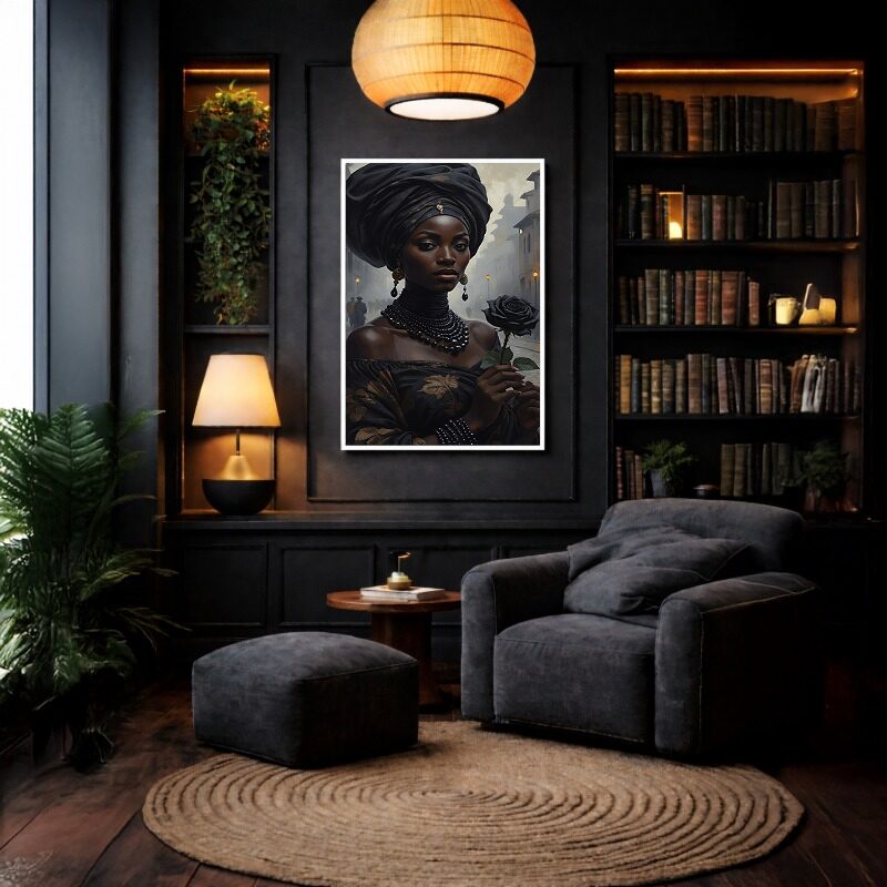 Quadro Canvas Rosa Negra