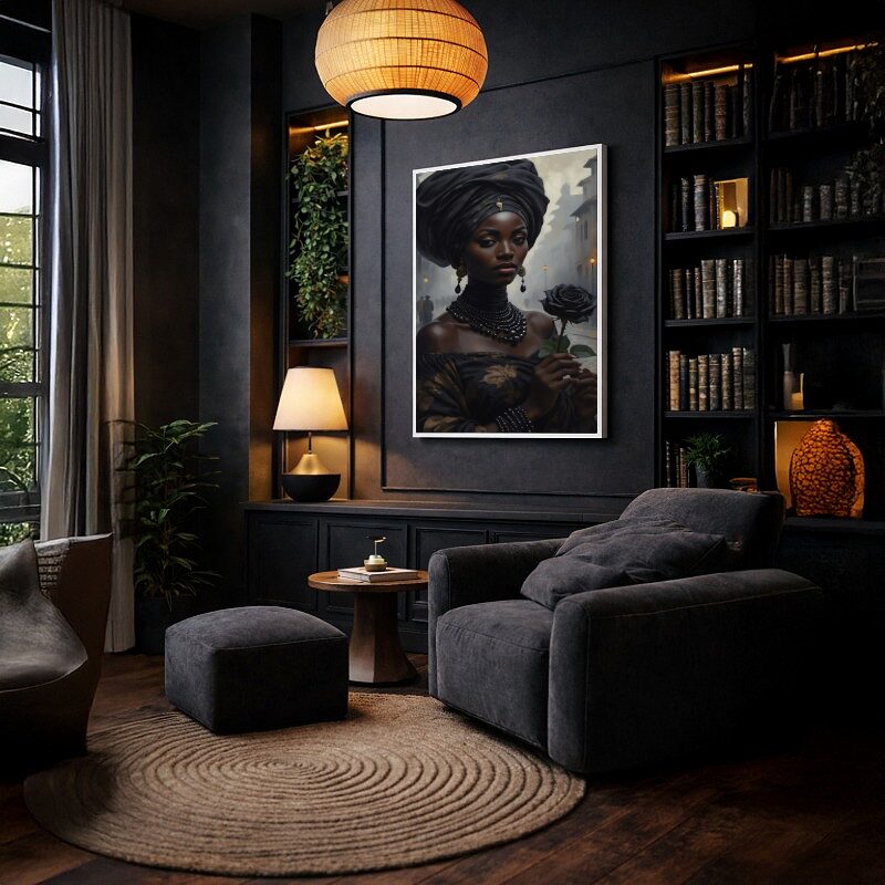 Quadro Canvas Rosa Negra