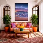 Quadro Canvas Roxo Luar Mar Iluminado