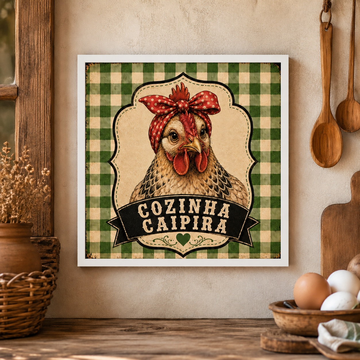 Quadro Galinha Cozinha Caipira - 33x33 Cm