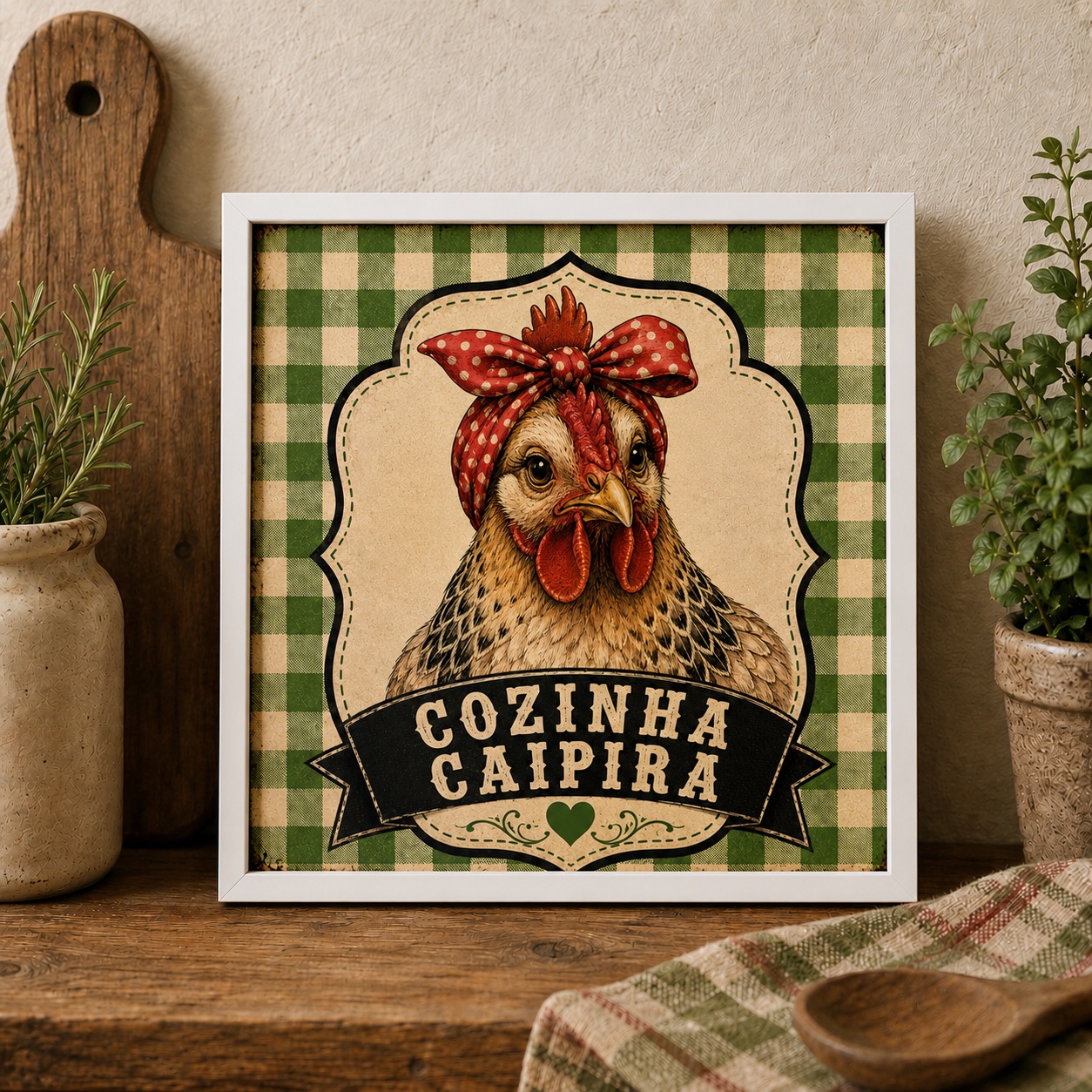 Quadro Galinha Cozinha Caipira - 33x33 Cm