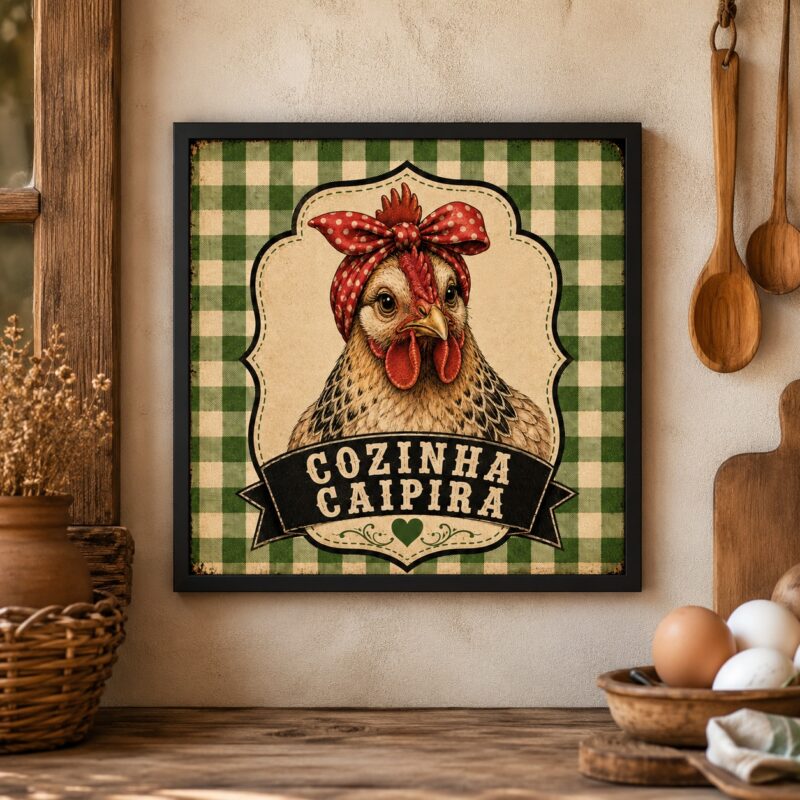 Quadro Galinha Cozinha Caipira - 33x33 Cm