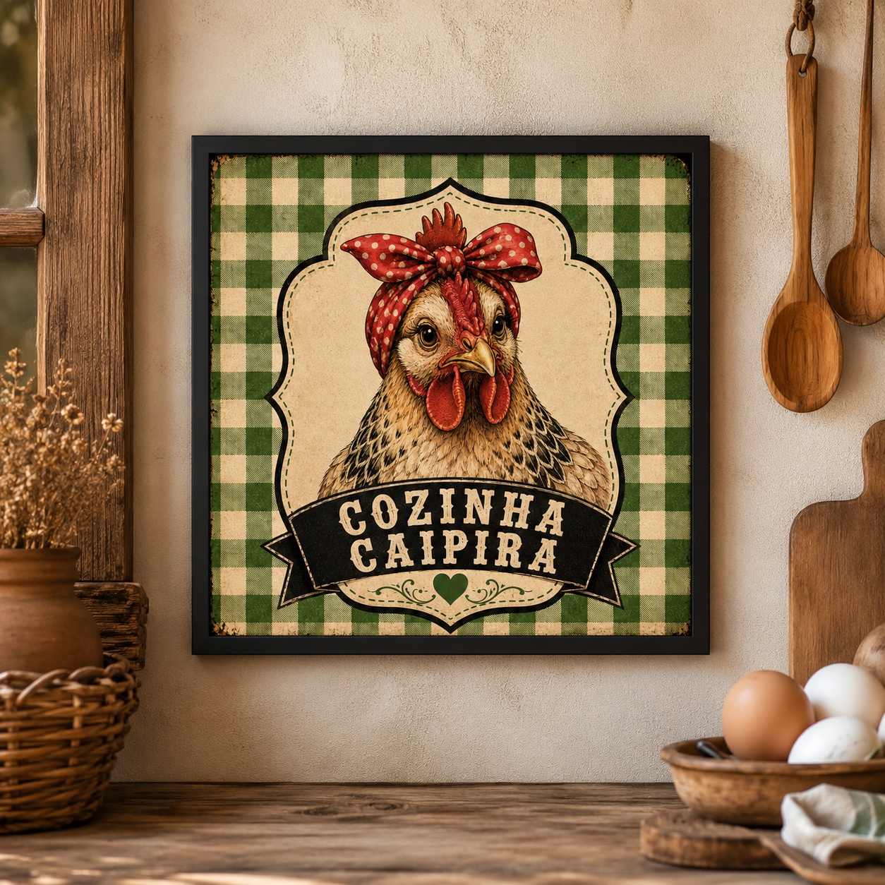 Quadro Galinha Cozinha Caipira - 33x33 Cm