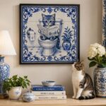 Quadro de Banheiro Gatinho no Vaso - 33x33 Cm