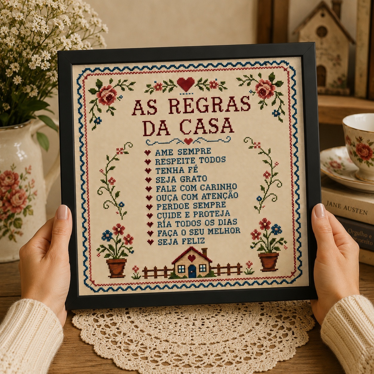 Quadro As Regras Da Casa - 33x33 CM
