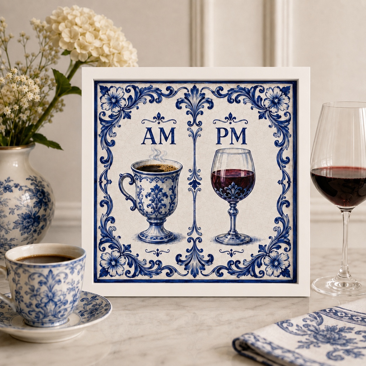 Quadro Café e Vinho - AM PM - 33x33 Cm