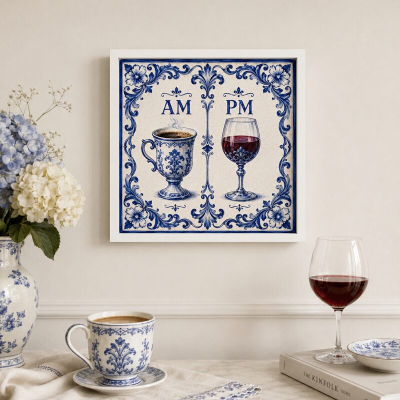 Quadro Café e Vinho - AM PM - 33x33 Cm