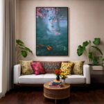 Quadro Canvas Água Peixes Flores Azul