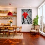 Quadro Canvas Árvores Preto Branco e Vermelho