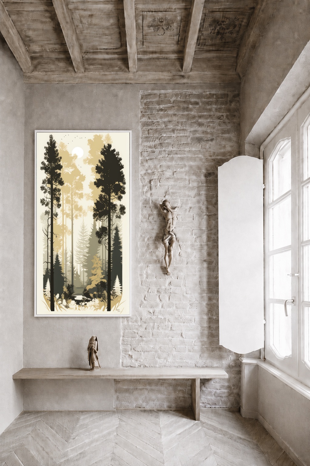 Quadro Canvas Bege Desenho Árvores