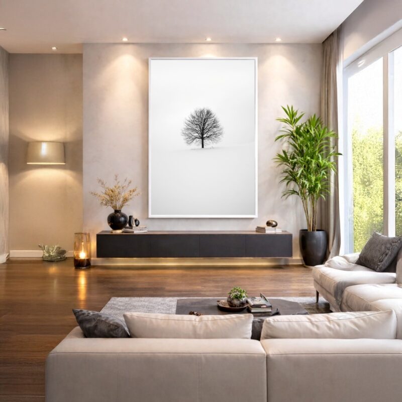 Quadro Canvas Branco Árvore Inverno Neve