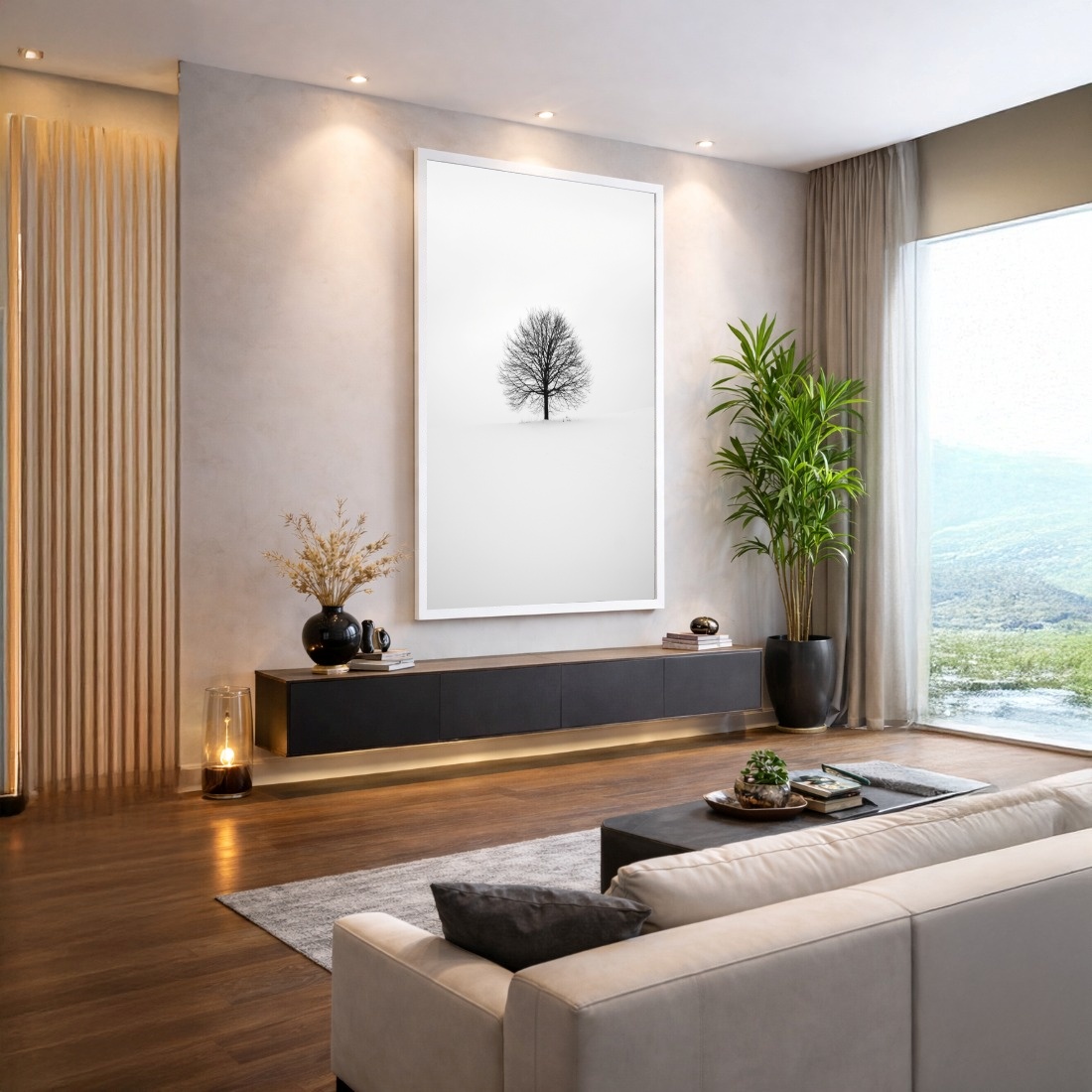 Quadro Canvas Branco Árvore Inverno Neve