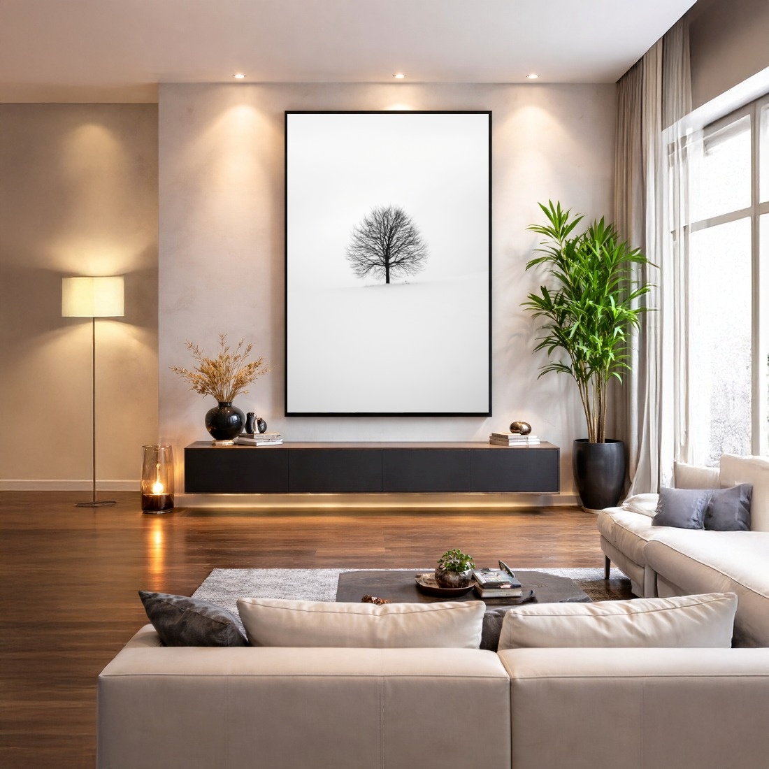 Quadro Canvas Branco Árvore Inverno Neve