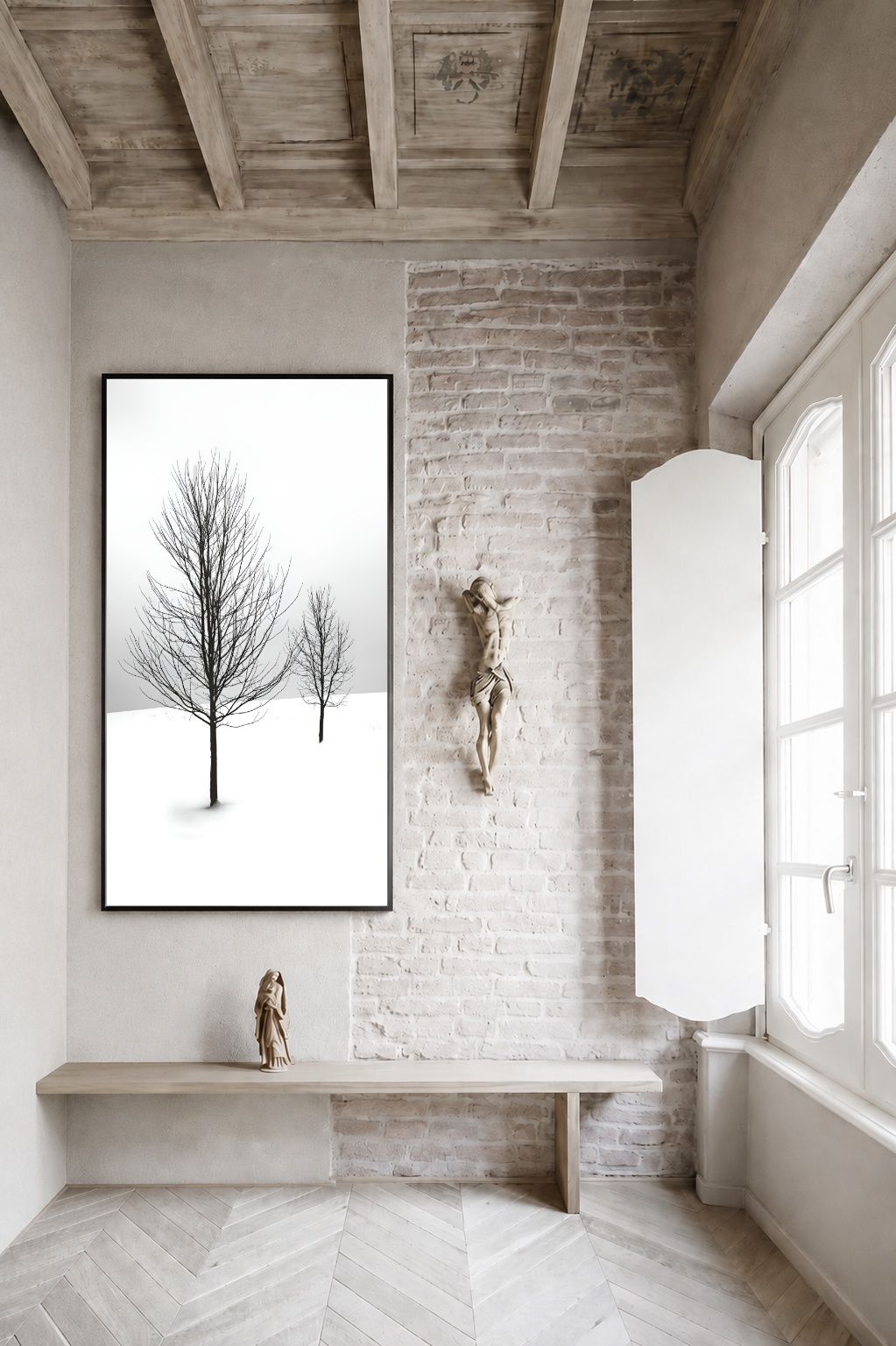 Quadro Canvas Branco Árvores Neve Inverno