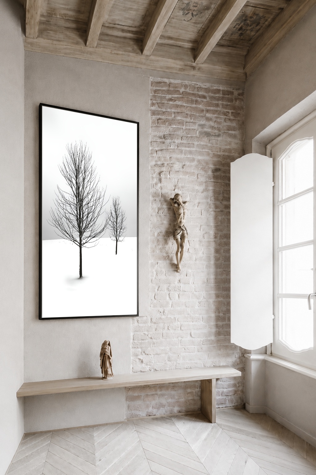 Quadro Canvas Branco Árvores Neve Inverno