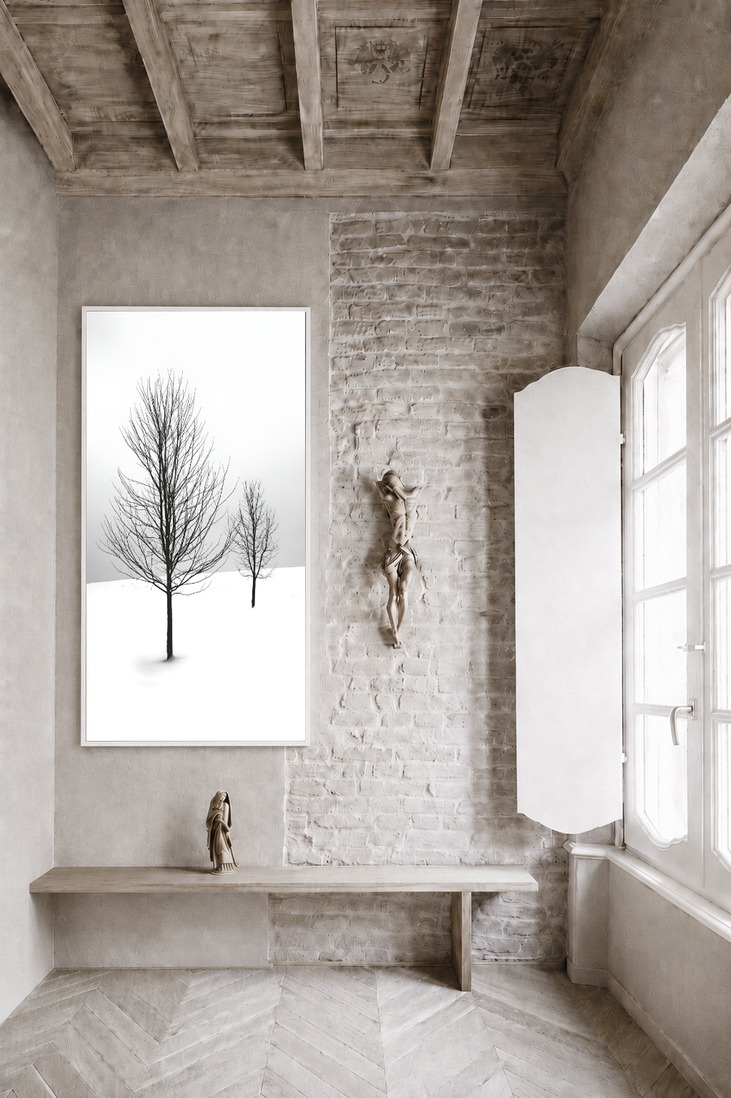 Quadro Canvas Branco Árvores Neve Inverno