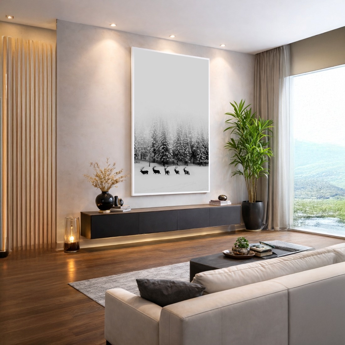 Quadro Canvas Branco Inverno Neve Alce