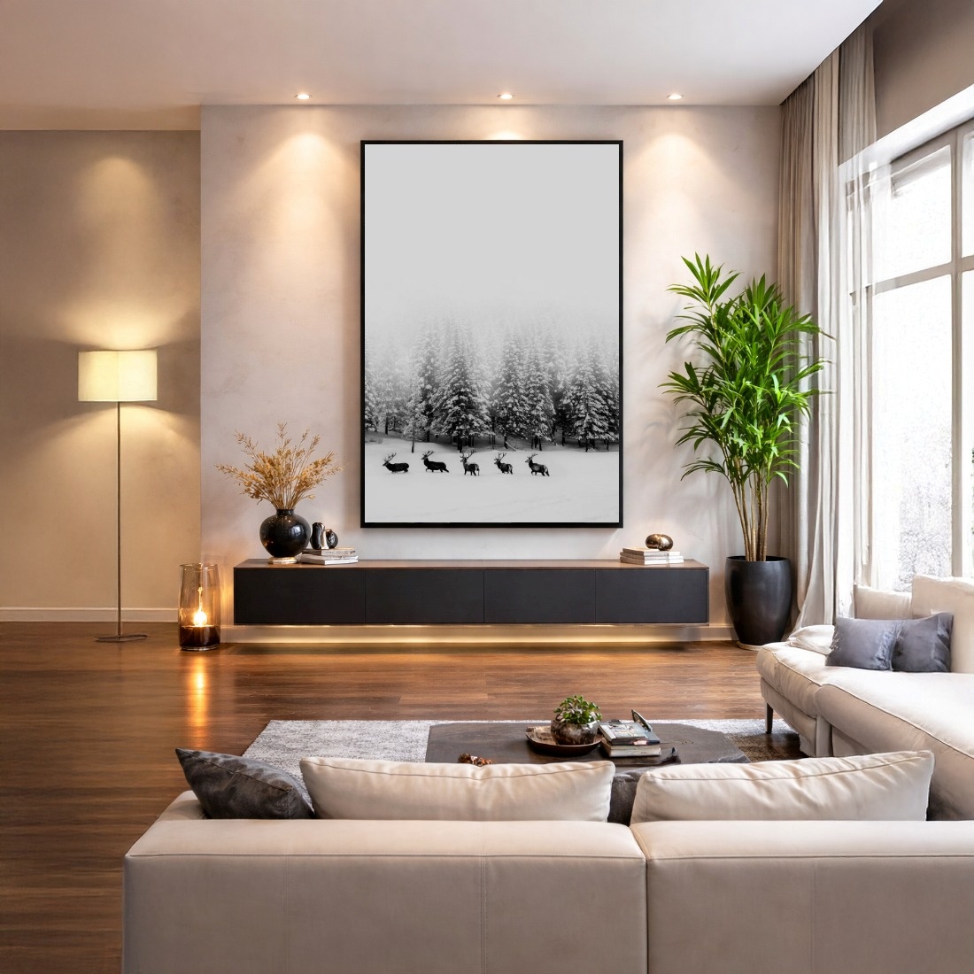 Quadro Canvas Branco Inverno Neve Alce