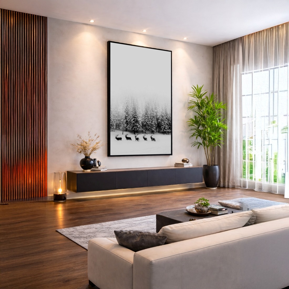 Quadro Canvas Branco Inverno Neve Alce
