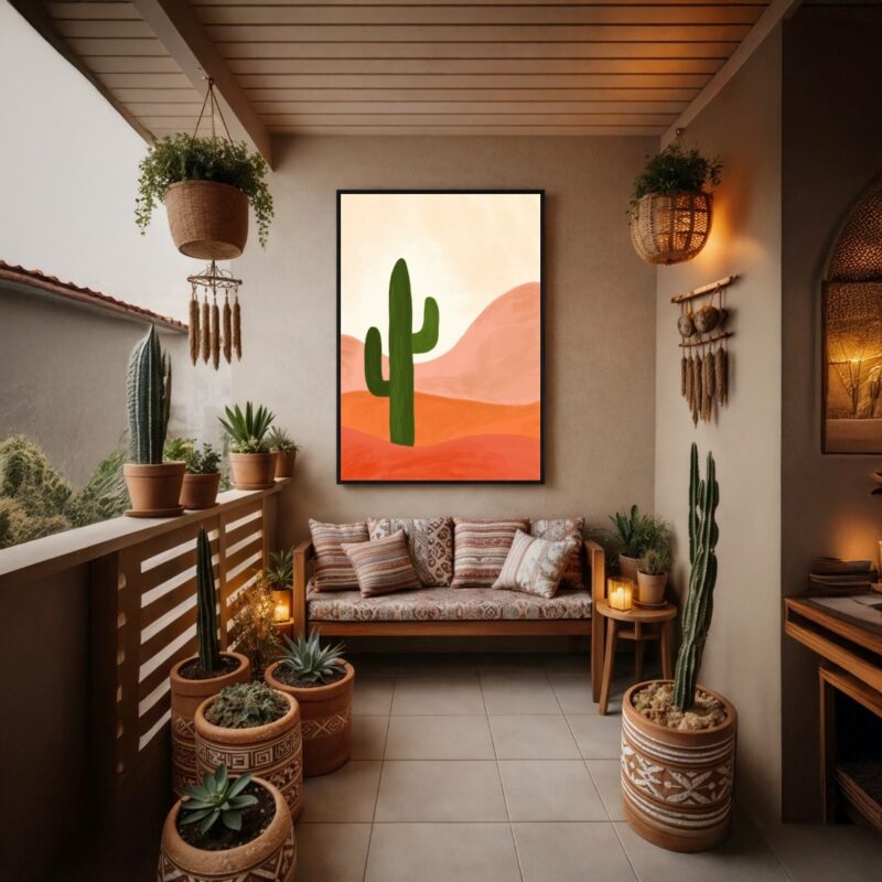 Quadro Canvas Cacto Desenho Salmão