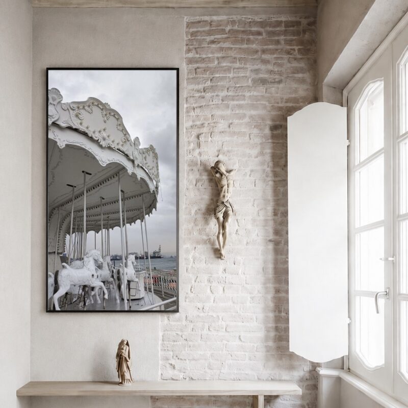 Quadro Canvas Carrossel Branco Vintage Retrô