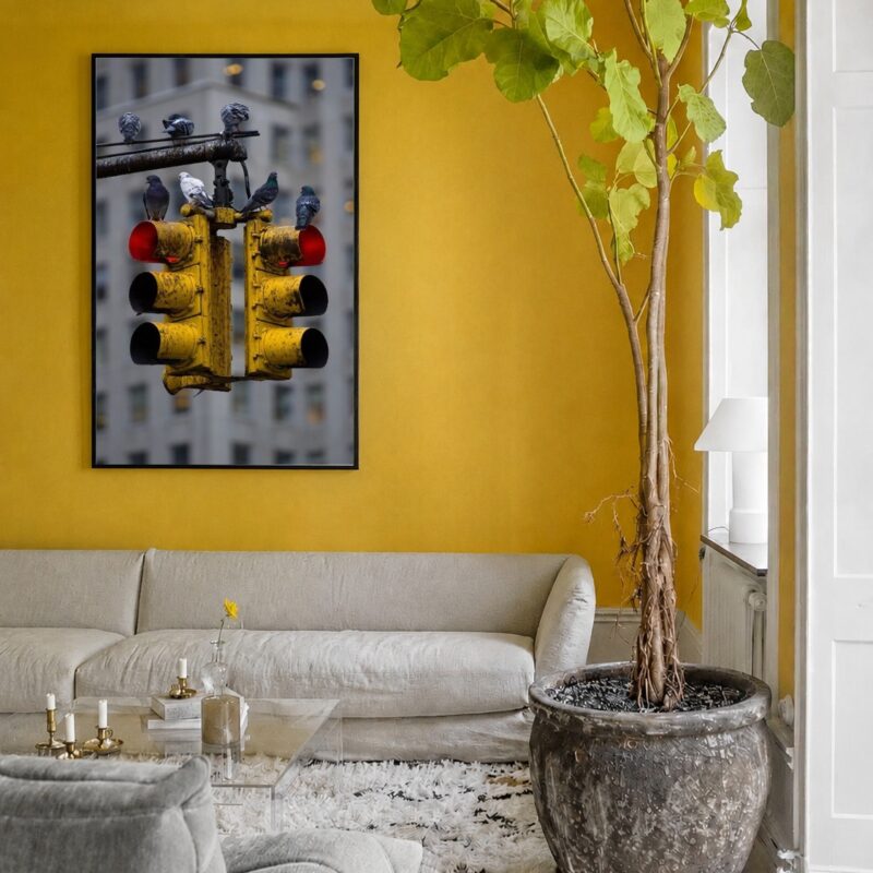 Quadro Canvas Cidade Moderno Semáforo Amarelo