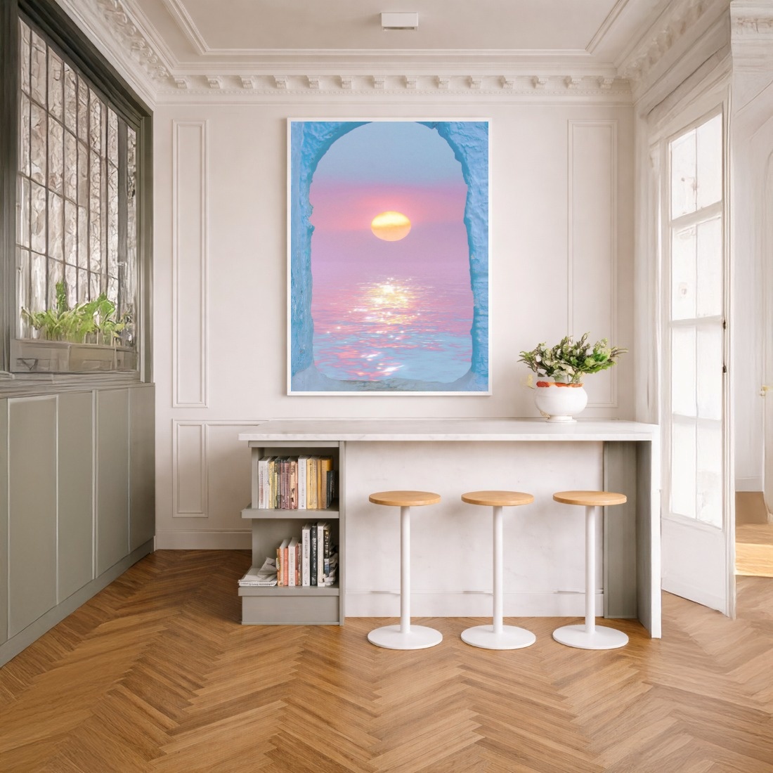 Quadro Canvas Entardecer Iluminado Brilhante Bege