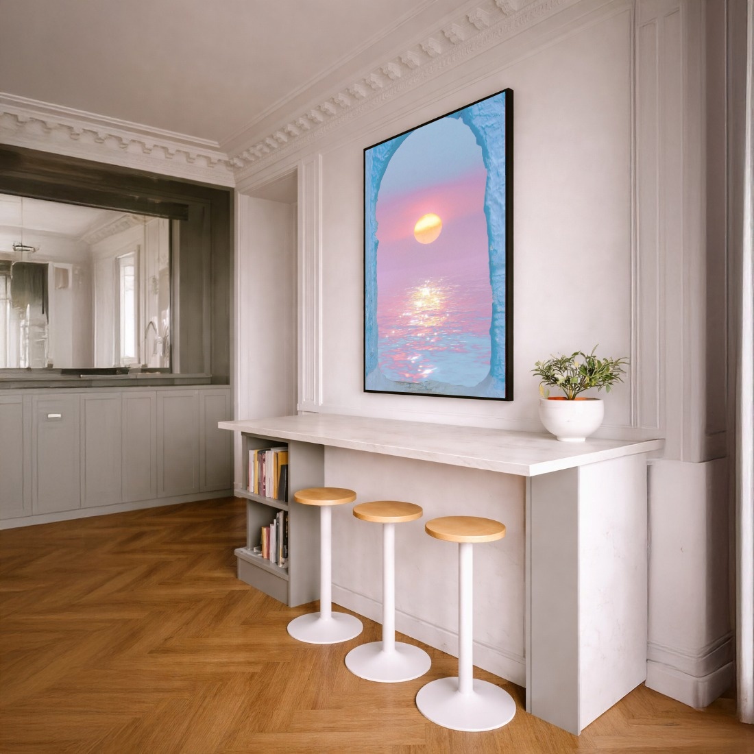 Quadro Canvas Entardecer Iluminado Brilhante Bege